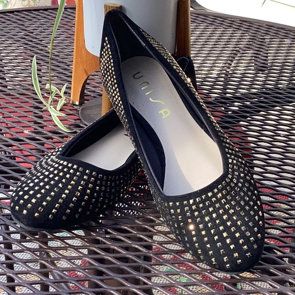 Unisa Black Ballet Flats with Gold Stud Detailing